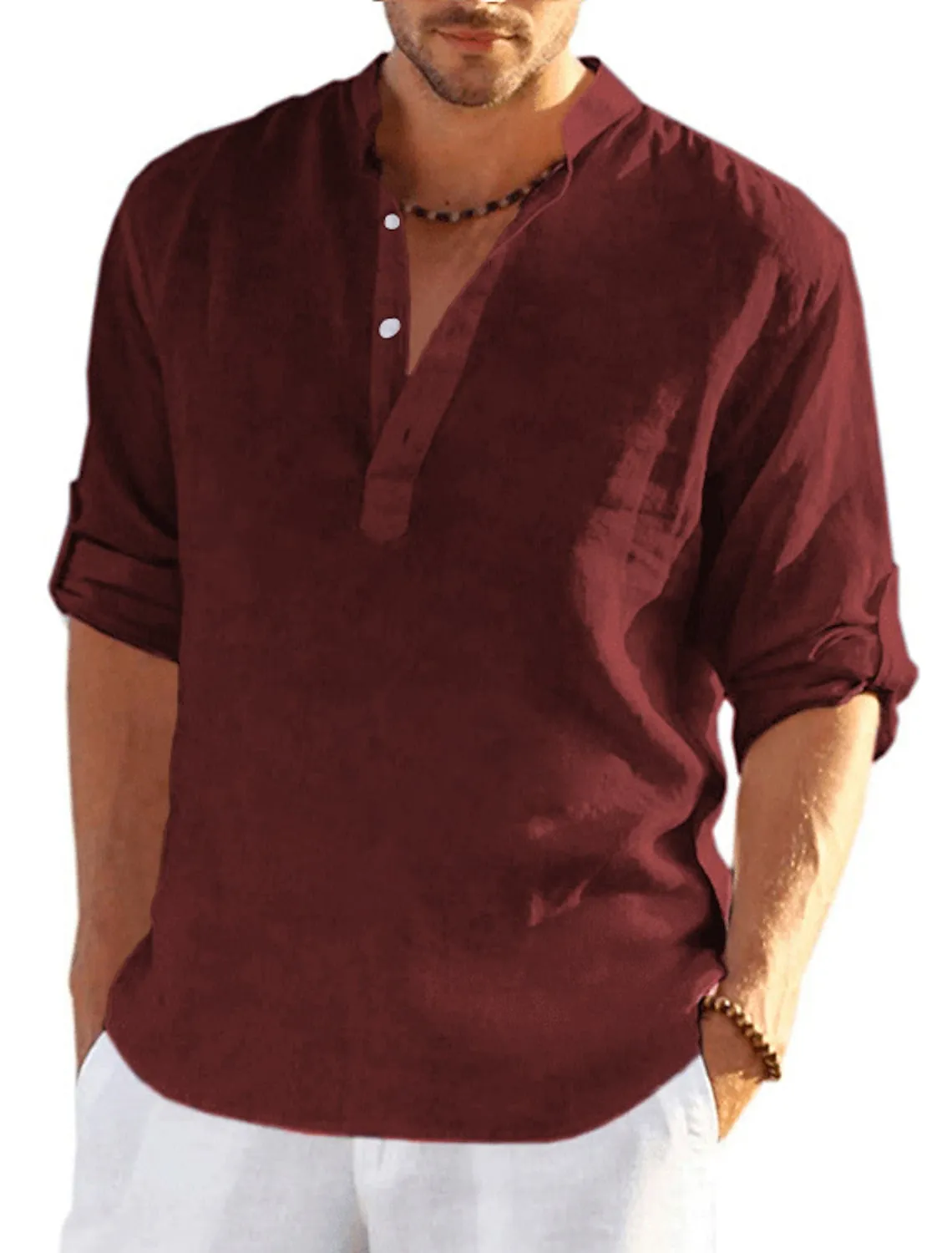 Men's Linen Quick Dry Button-Down Solid Color Henley Shirt