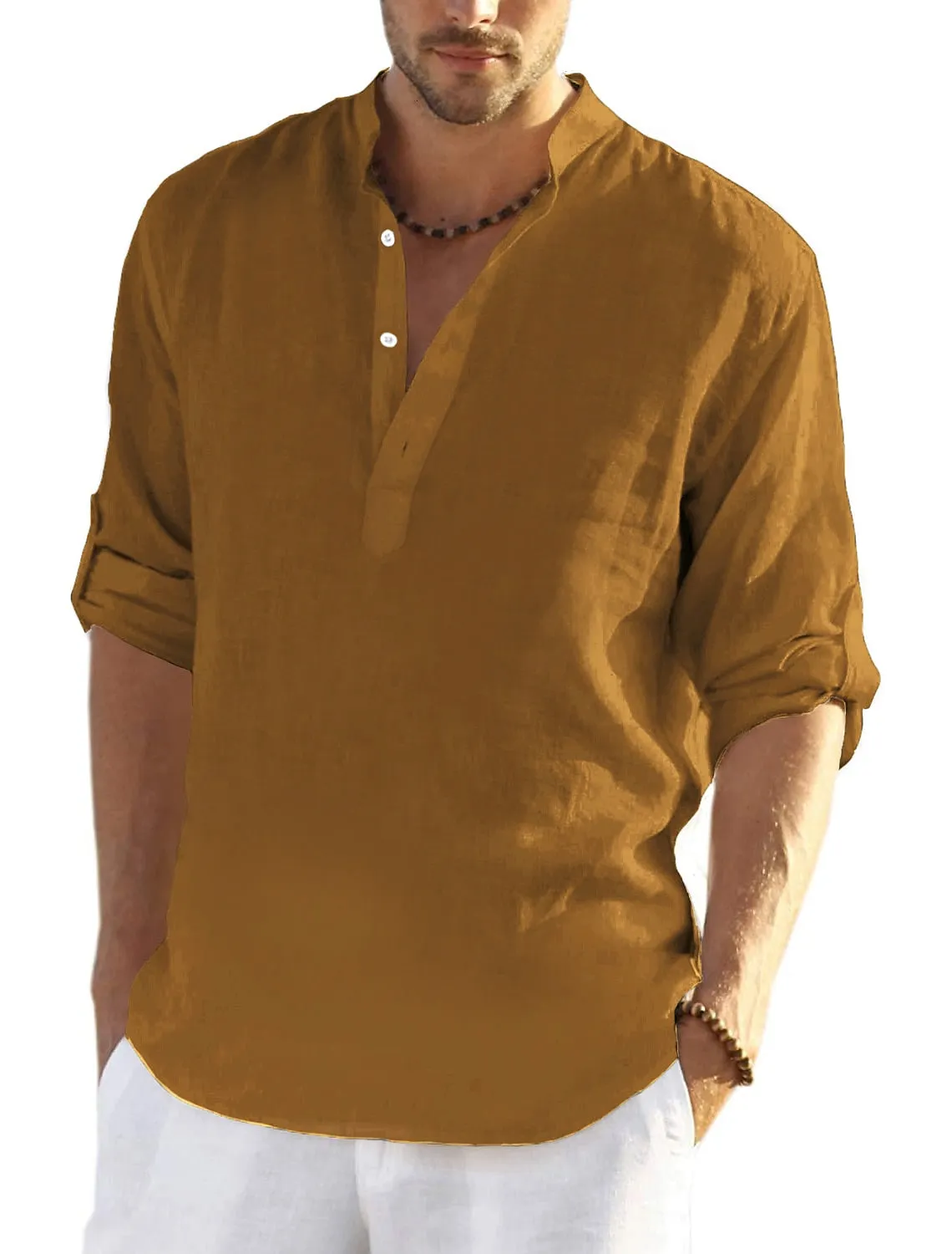 Men's Linen Quick Dry Button-Down Solid Color Henley Shirt