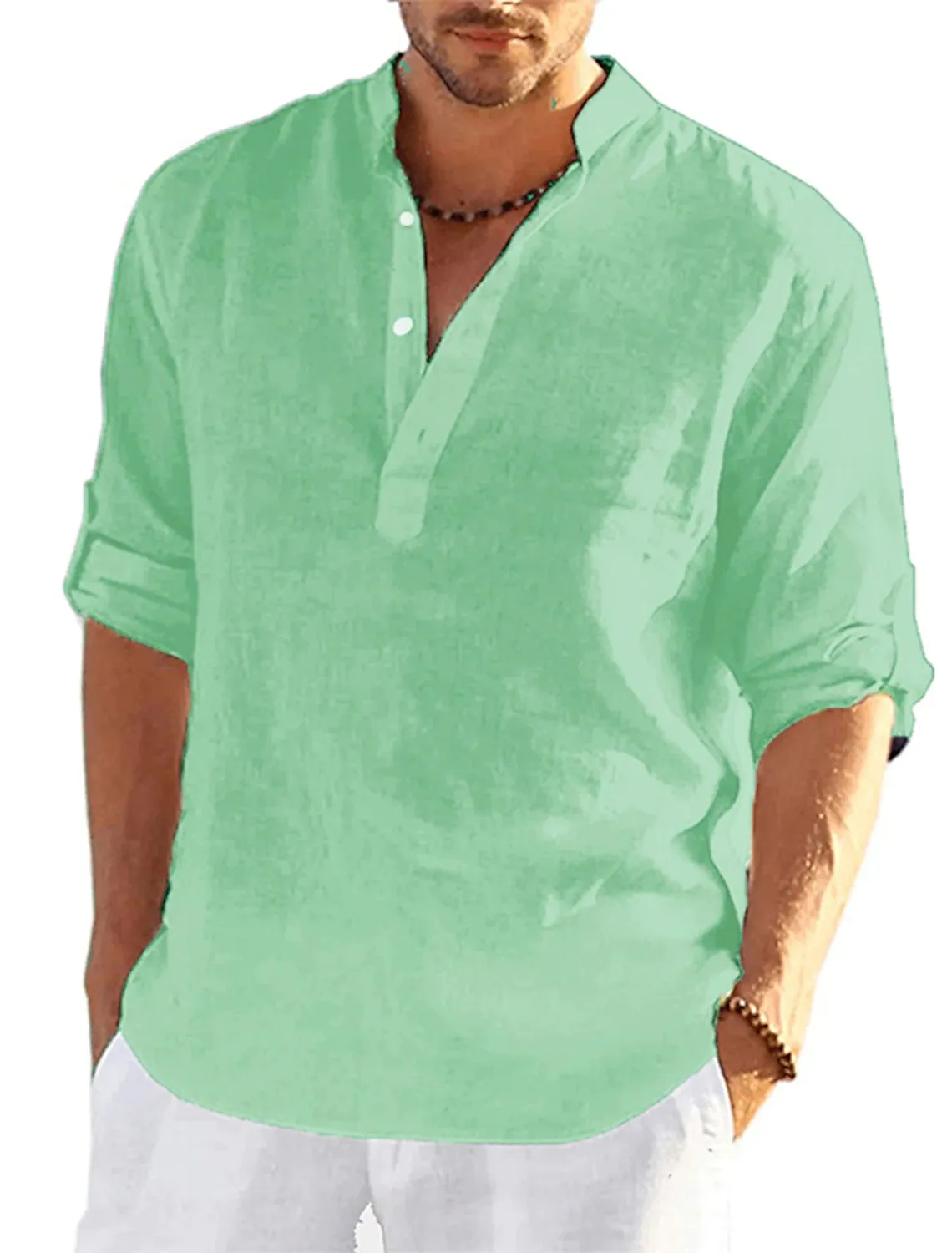 Men's Linen Quick Dry Button-Down Solid Color Henley Shirt