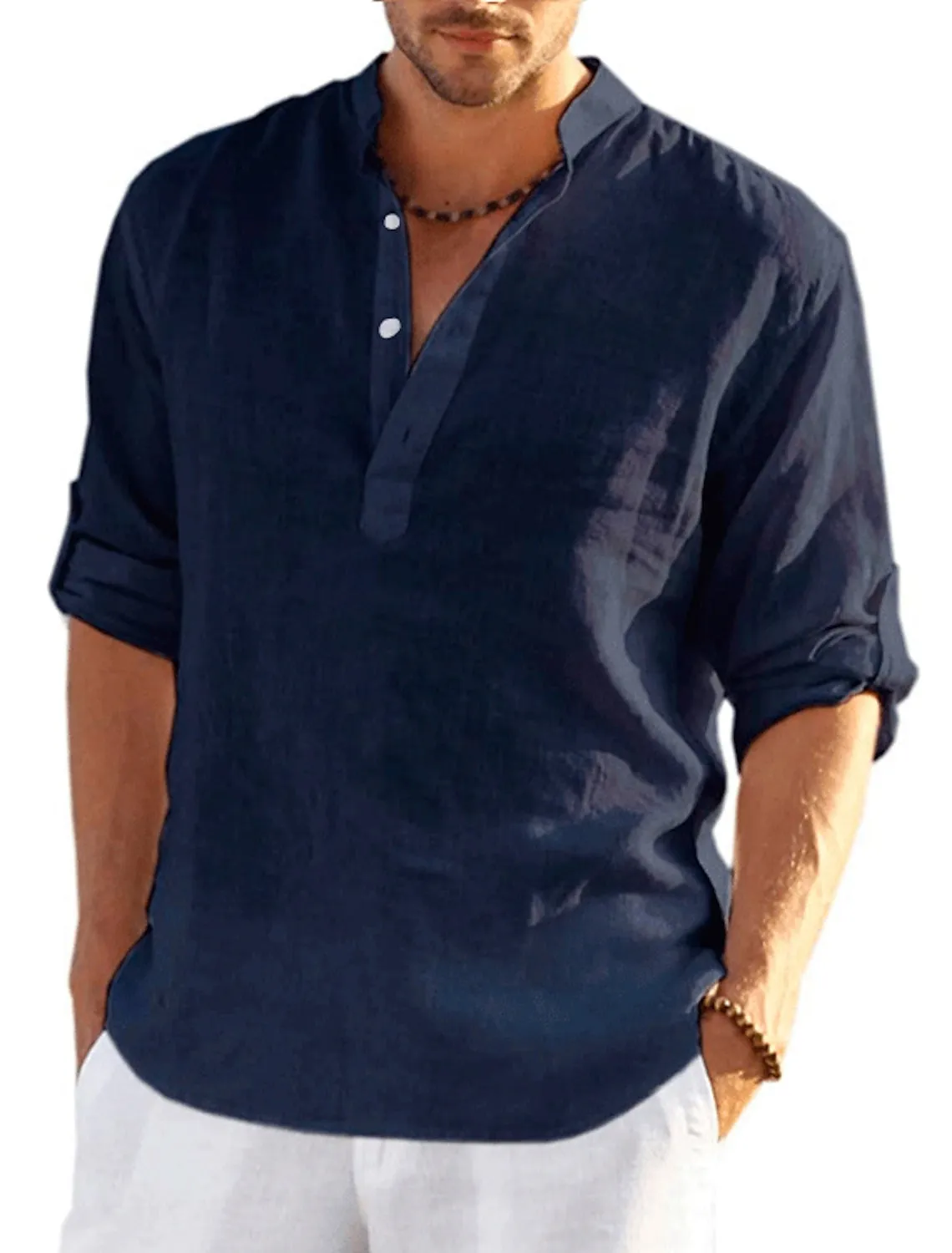 Men's Linen Quick Dry Button-Down Solid Color Henley Shirt