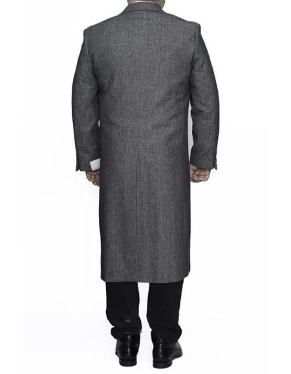 Mens Overcoat - Topcoat For Men - Winter Fabric - Three Button Full Length Wool Herringbone Ankle length Gray Overcoat ~ Long men's Dress Topcoat - Winter coat