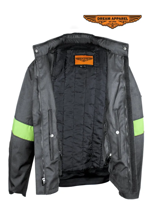 Men's Textile Racer Jacket W/ Hood - Black/Fluorescent