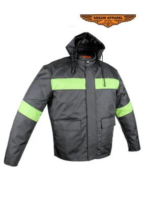 Men's Textile Racer Jacket W/ Hood - Black/Fluorescent