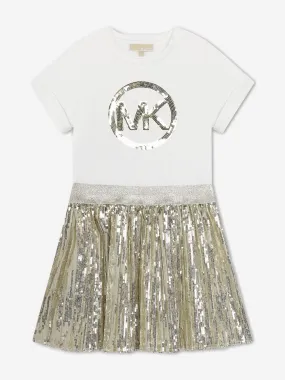 Michael Kors Girls Sequinned Logo Dress in Gold