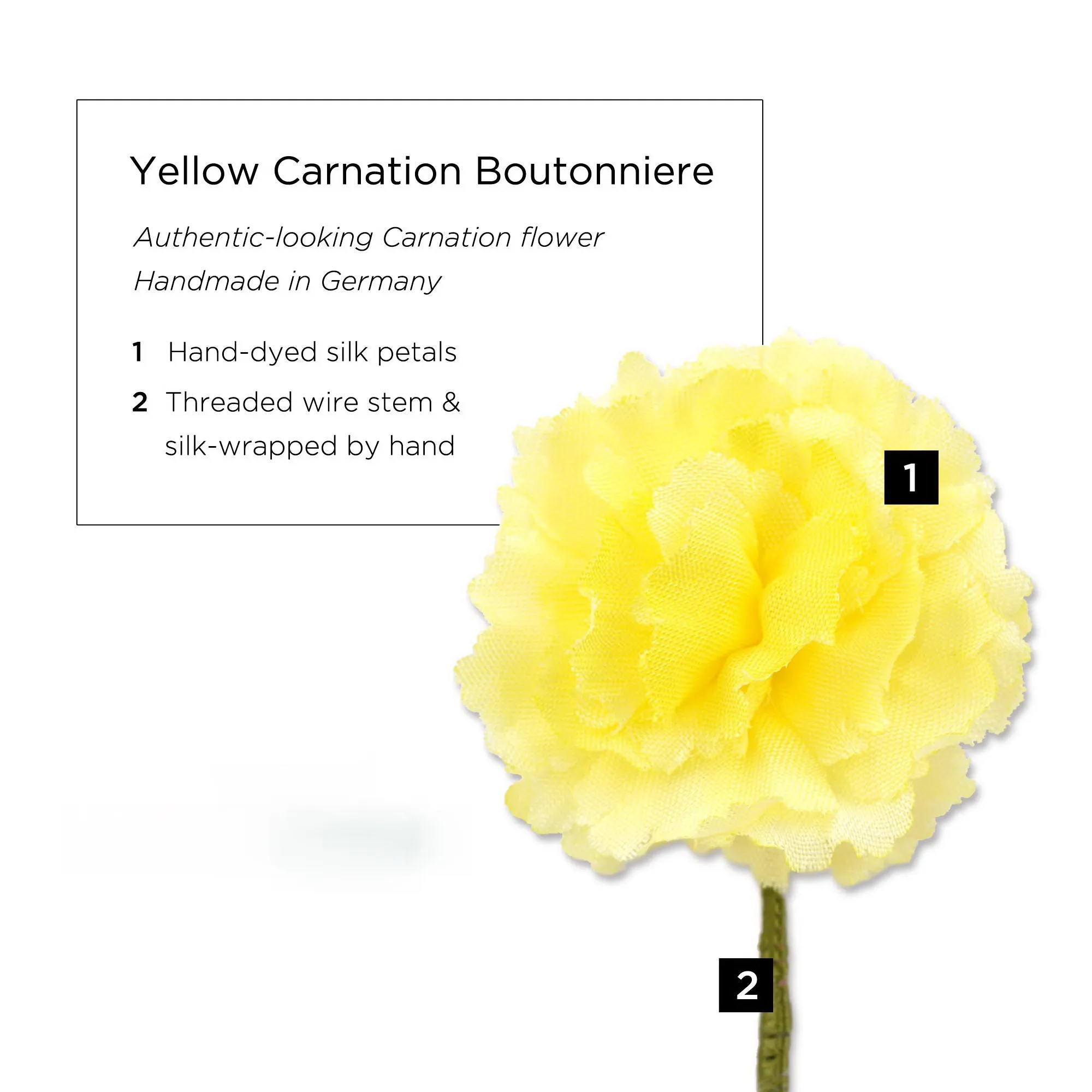 Mini Bright Yellow Carnation Silk Boutonnière Flower