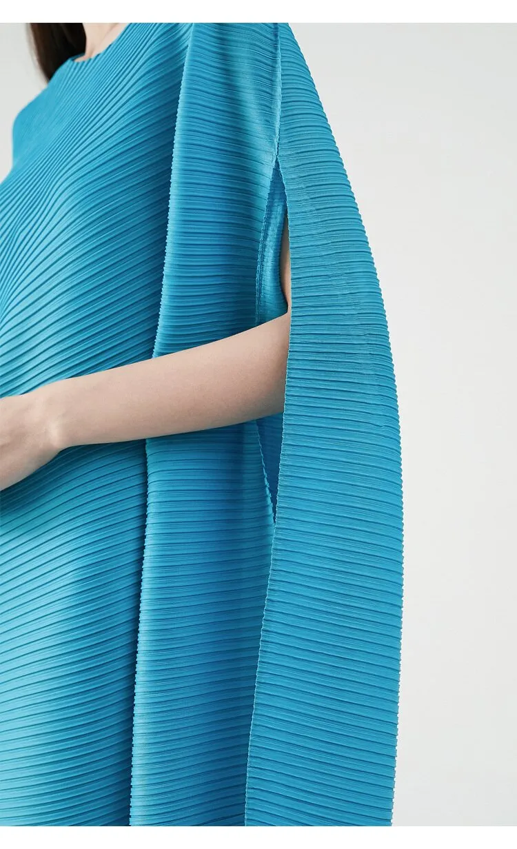 Miyake Pleated Asymmetrical Hem Midi Dress