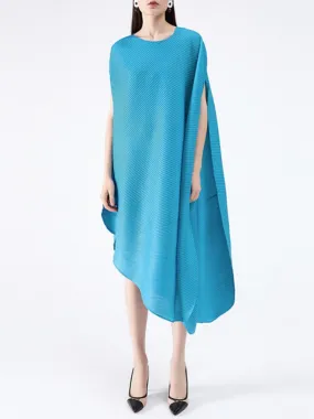 Miyake Pleated Asymmetrical Hem Midi Dress