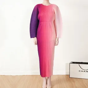 Miyake Pleated Gradient Long Sleeve Midi Dress