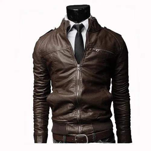 Motorcycle Leather Jacket And Carat Chain For Men