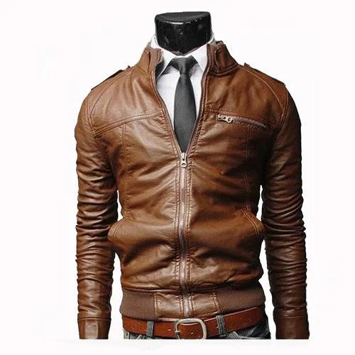 Motorcycle Leather Jacket And Carat Chain For Men