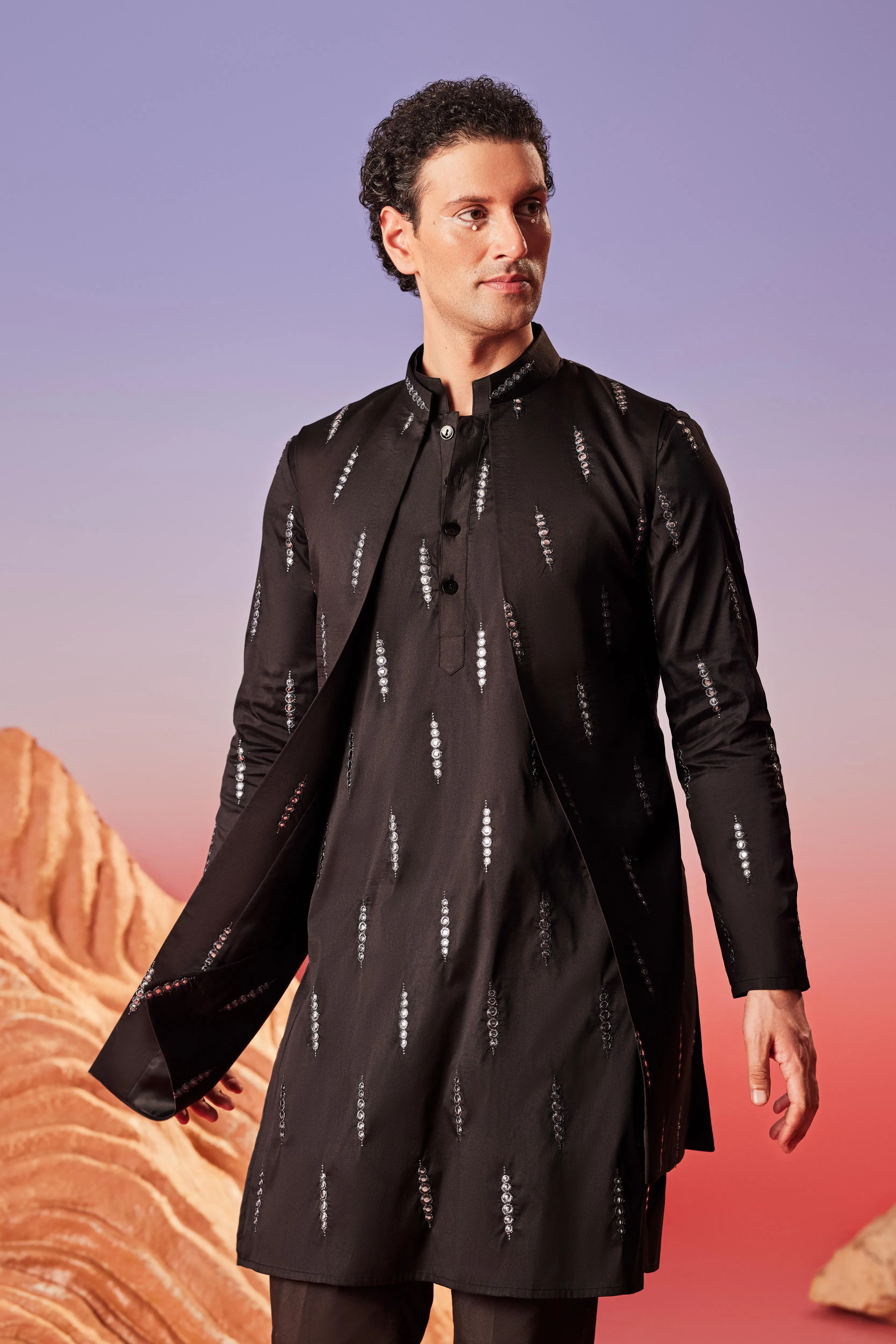 Noor -  Silk Embroidery Nehru Jacket Set