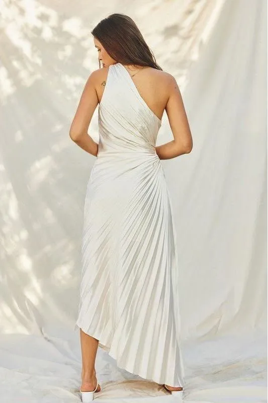 Olympia Asymmetrical Pleated Maxi Dress