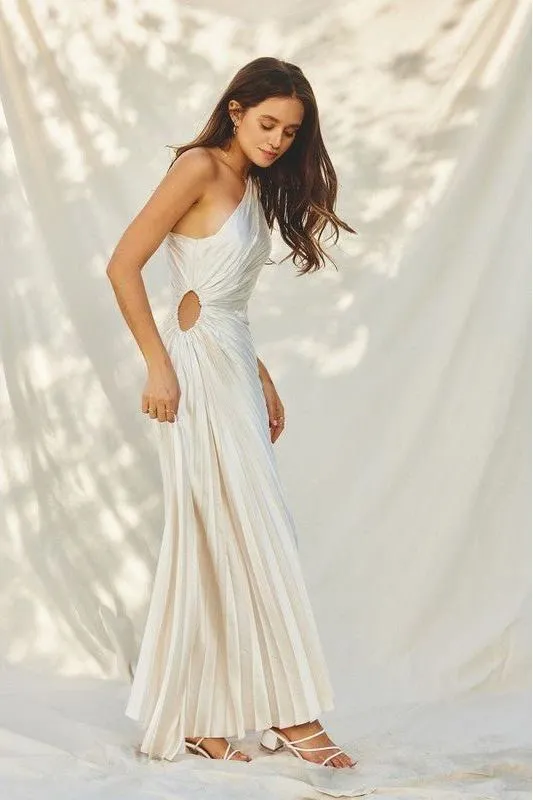 Olympia Asymmetrical Pleated Maxi Dress