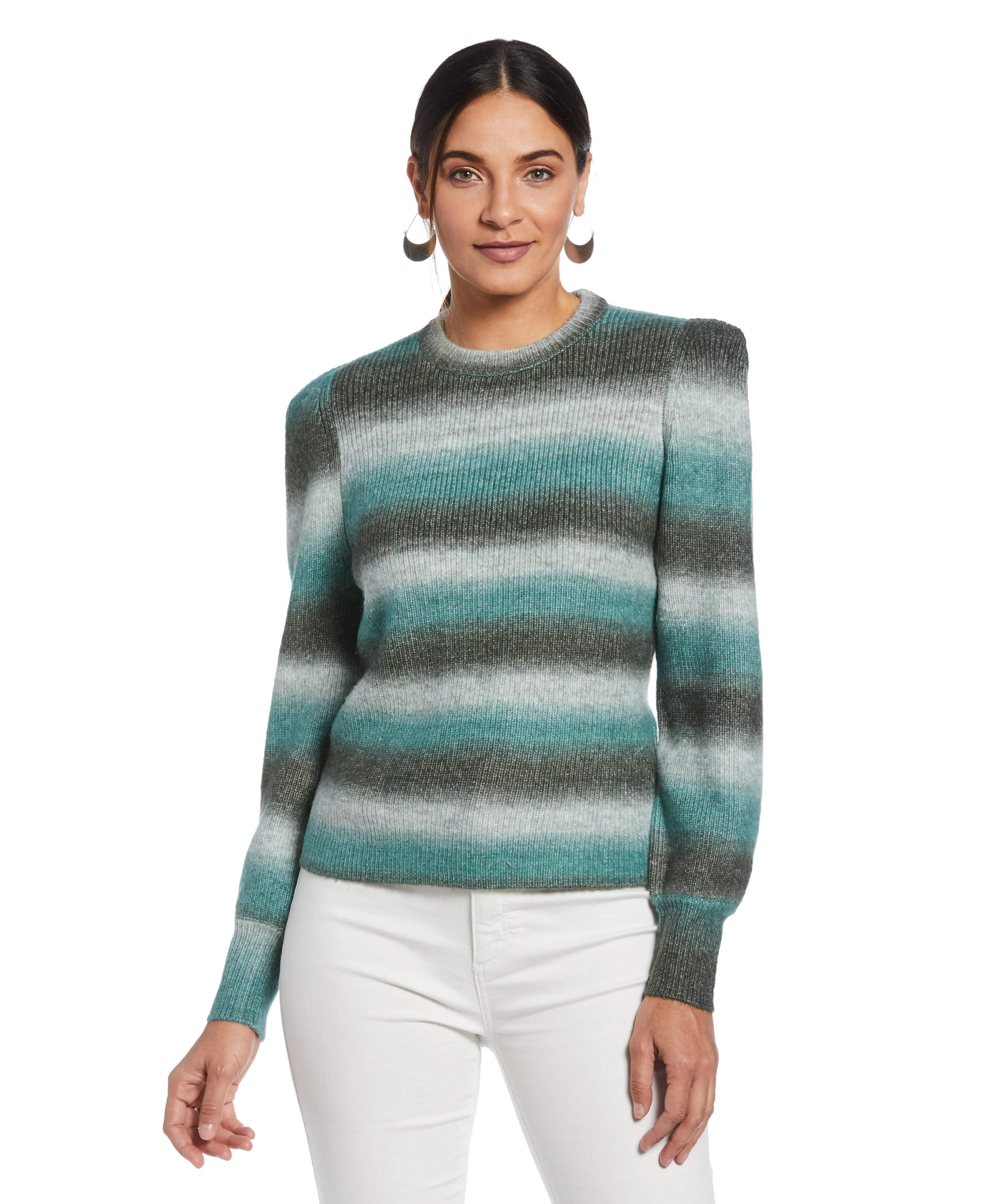 Ombre Stripe Puff Sleeve Sweater