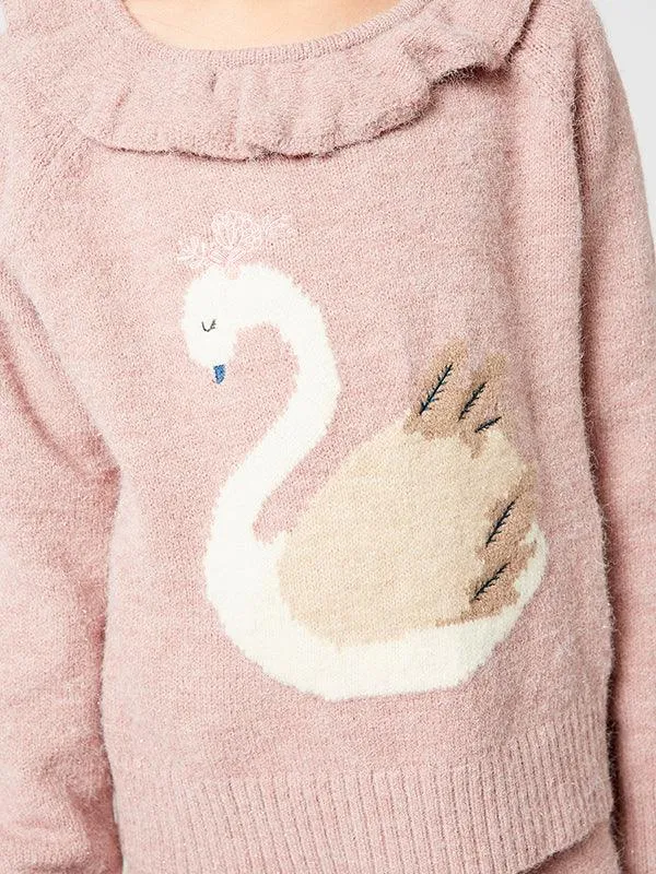 One Friday Pink Swan Print  Sweater