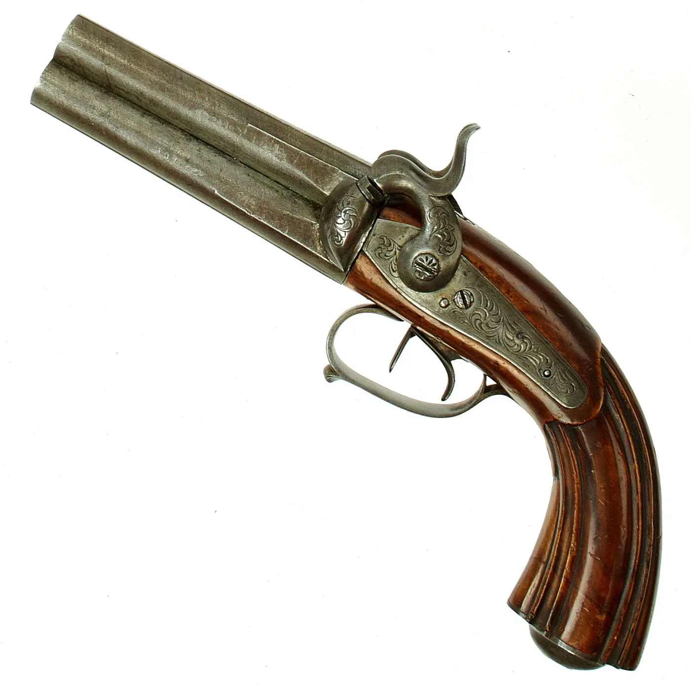 Original Italian Double Barrel Over Under Percussion Overcoat Pistol by Micheloni of Brescia c. 1840