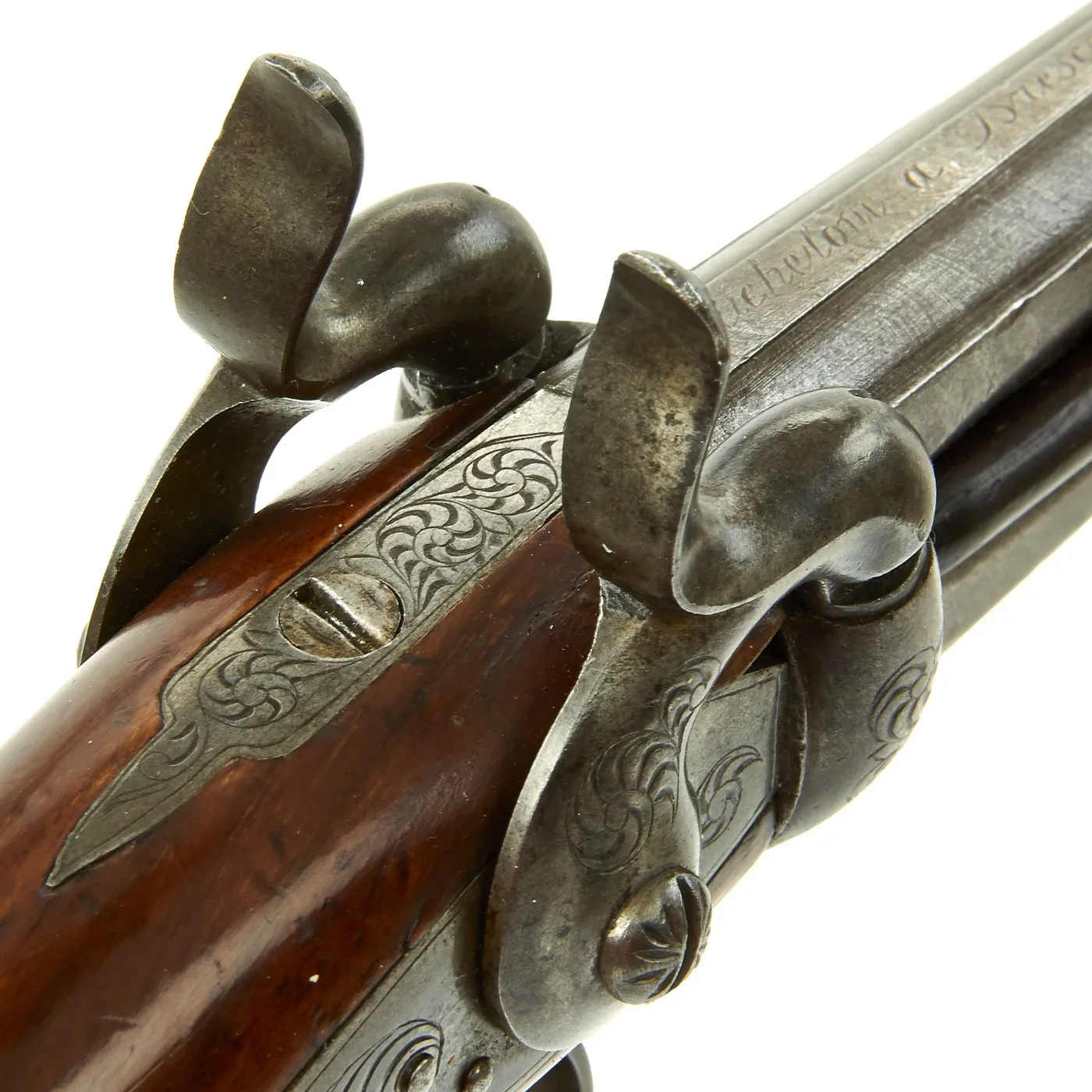 Original Italian Double Barrel Over Under Percussion Overcoat Pistol by Micheloni of Brescia c. 1840