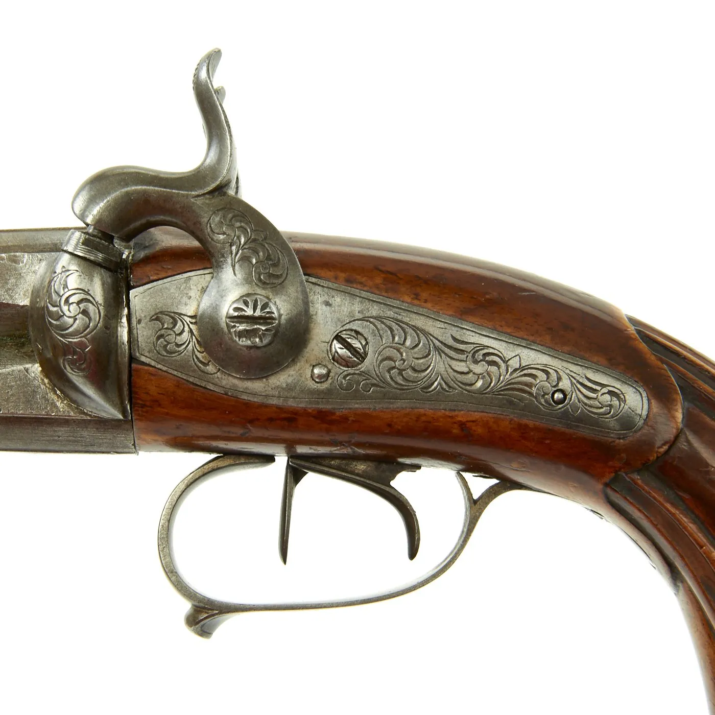 Original Italian Double Barrel Over Under Percussion Overcoat Pistol by Micheloni of Brescia c. 1840