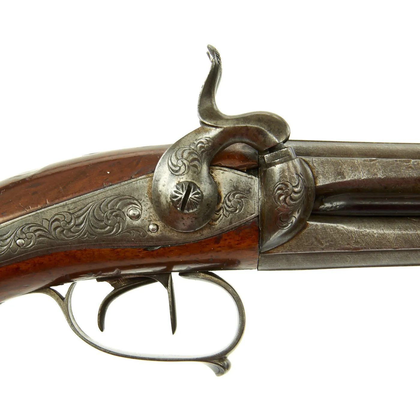 Original Italian Double Barrel Over Under Percussion Overcoat Pistol by Micheloni of Brescia c. 1840