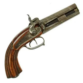 Original Italian Double Barrel Over Under Percussion Overcoat Pistol by Micheloni of Brescia c. 1840