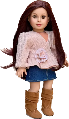 Passion for Fashion - 3 Piece Outfit for 18 Inch Doll - Pink Blouse, Denim Skirt and Brown Boots - 18 Inch Doll Cothes ( Doll Not Included)