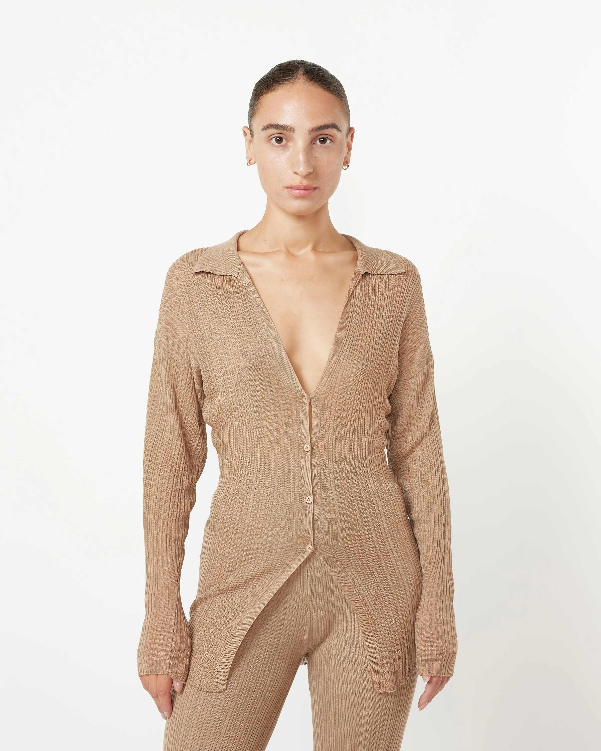 Pleat Knit Shirt in Oak