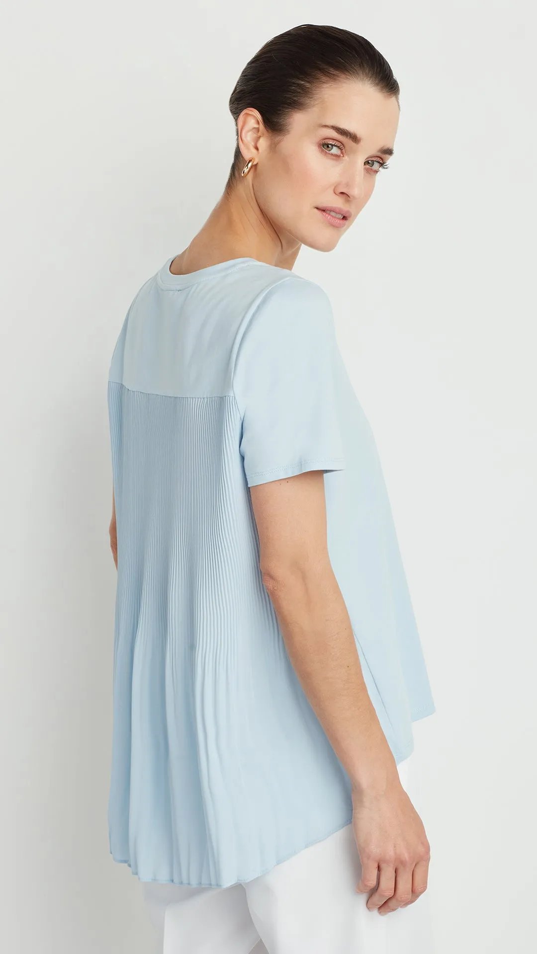 PLEATED CHIFFON CREWNECK TEE