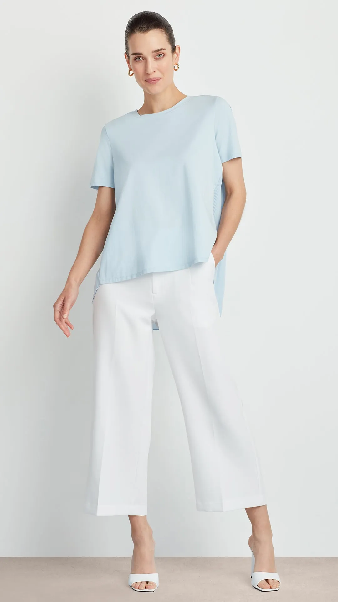 PLEATED CHIFFON CREWNECK TEE