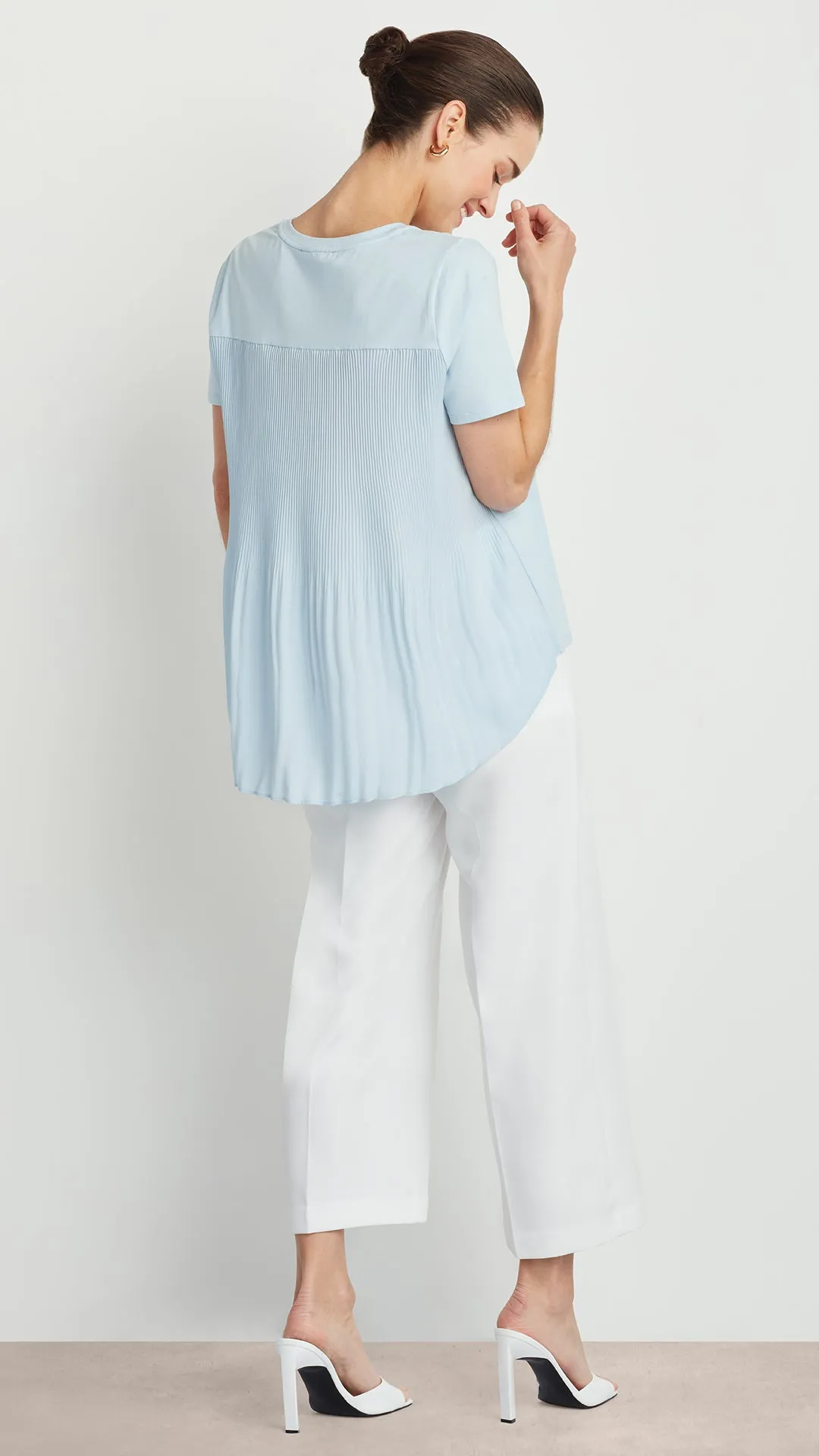 PLEATED CHIFFON CREWNECK TEE