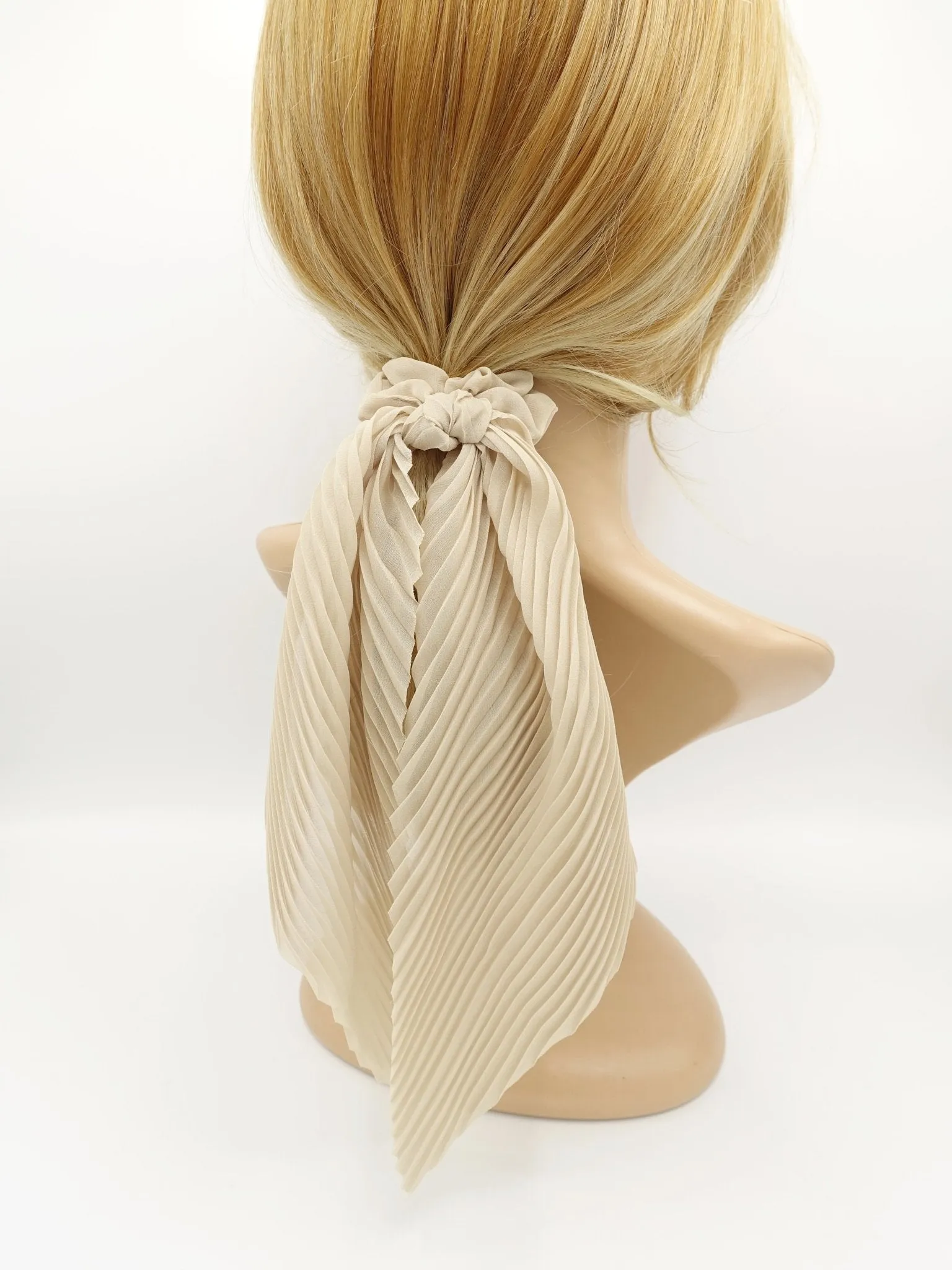 pleated scrunchies chiffon bow long tail scarf hair tie scrunchie