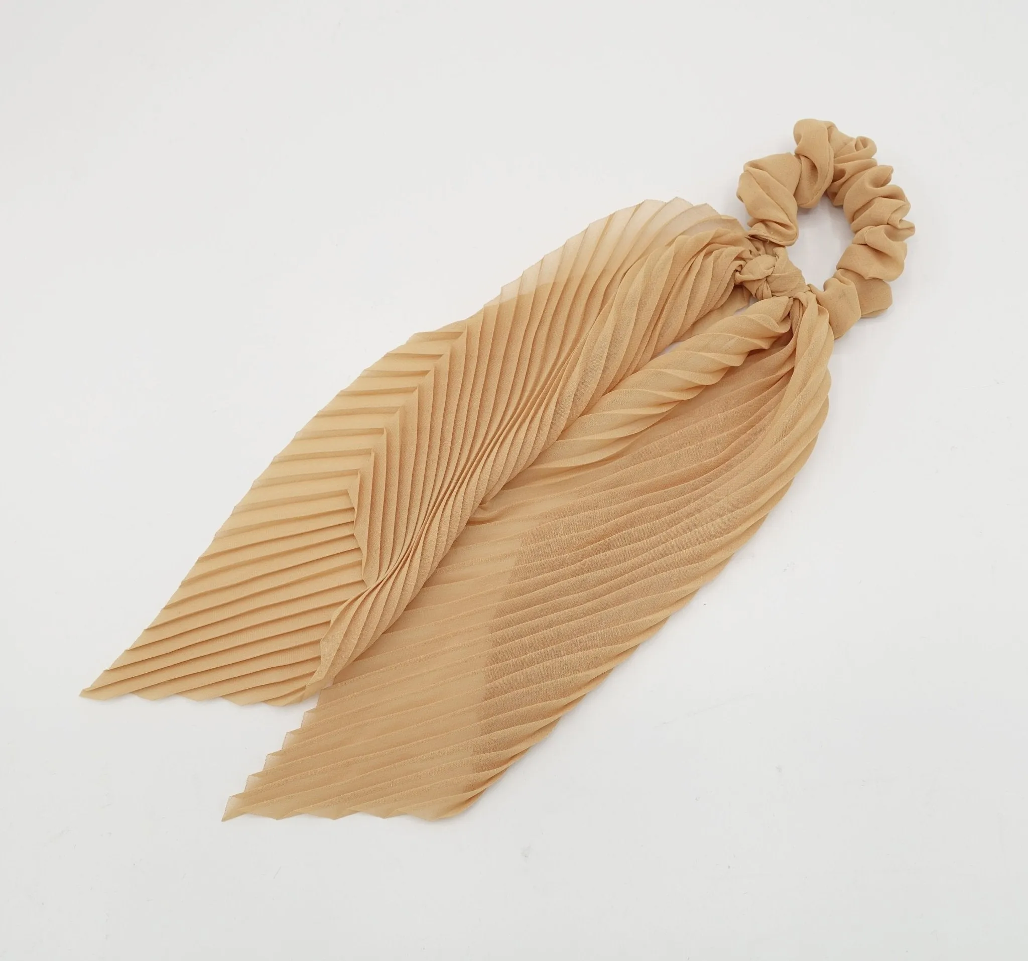 pleated scrunchies chiffon bow long tail scarf hair tie scrunchie