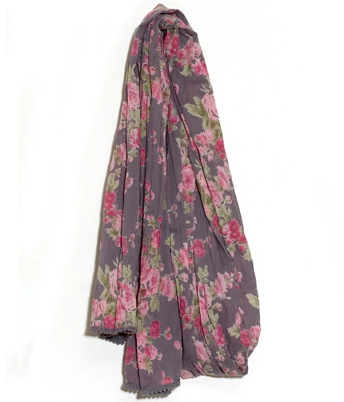 Plum Vintage Rose Print Scarf