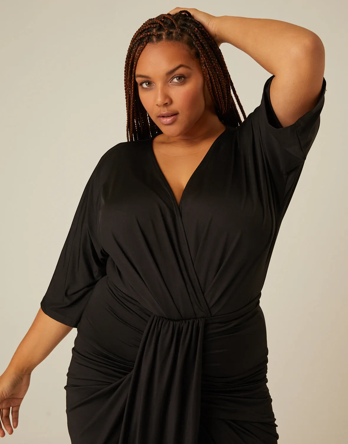 Plus Size Gathered Drapey V Neck Dress