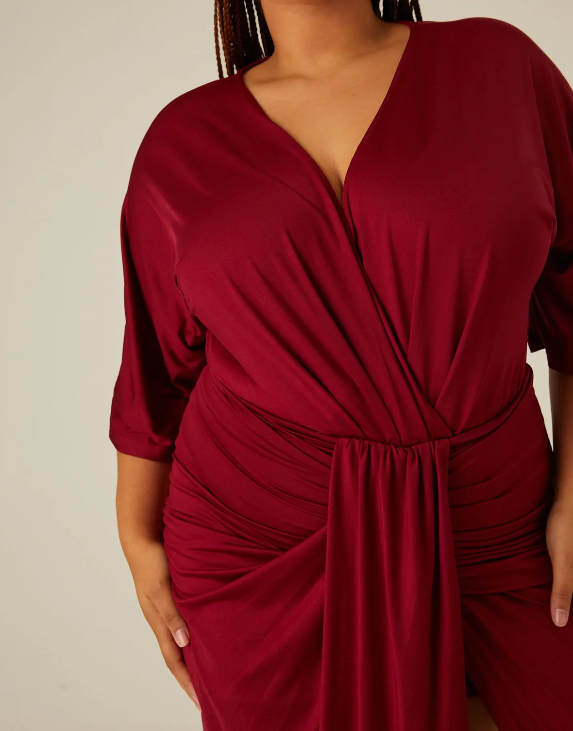 Plus Size Gathered Drapey V Neck Dress