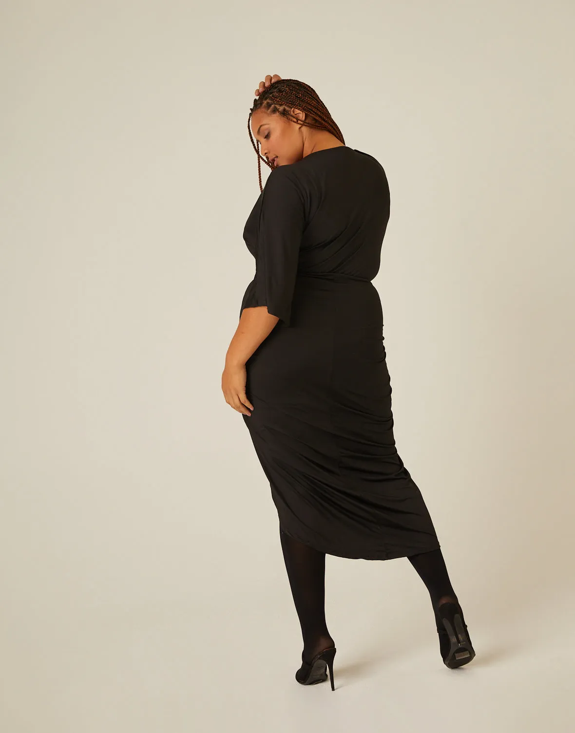 Plus Size Gathered Drapey V Neck Dress