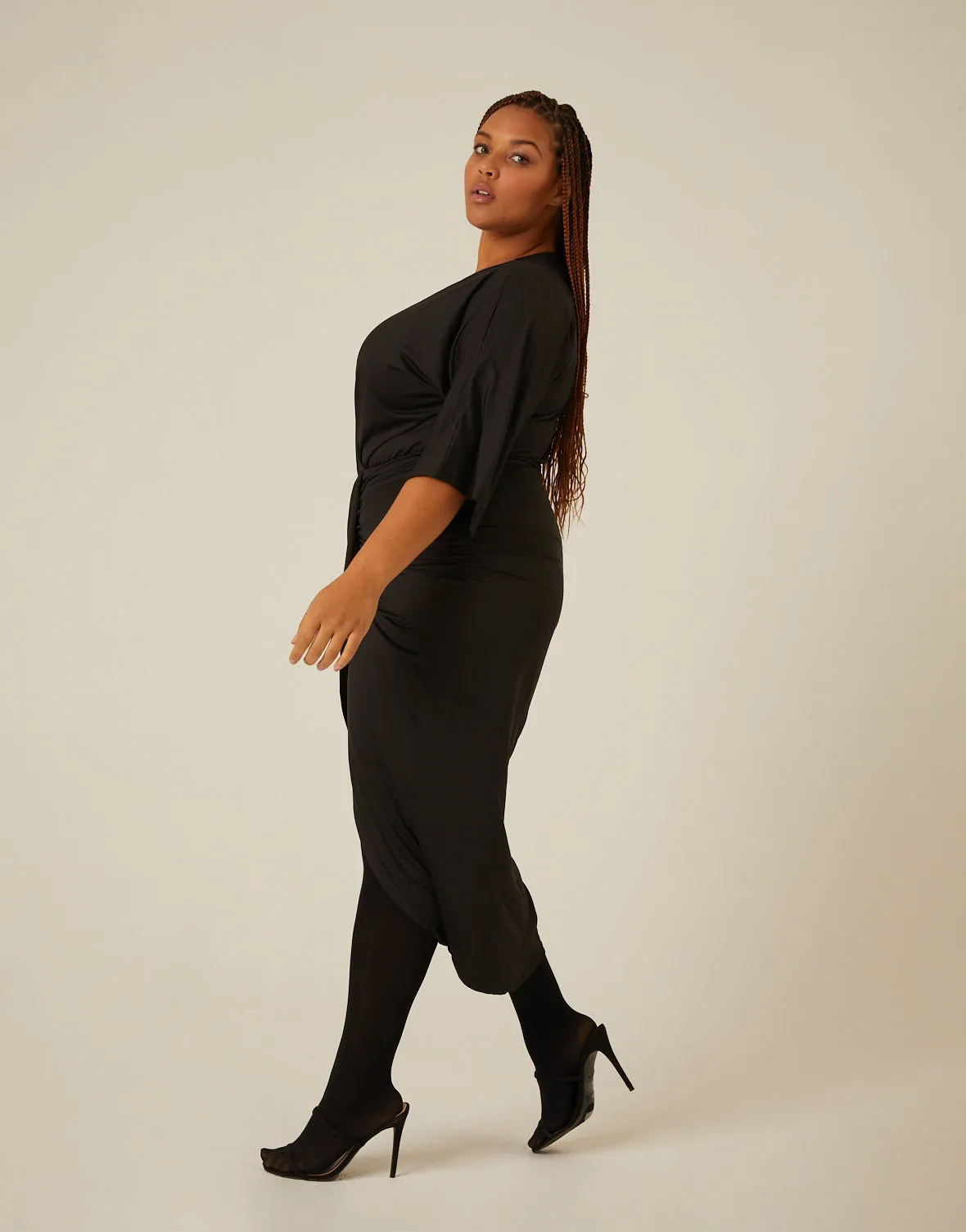 Plus Size Gathered Drapey V Neck Dress