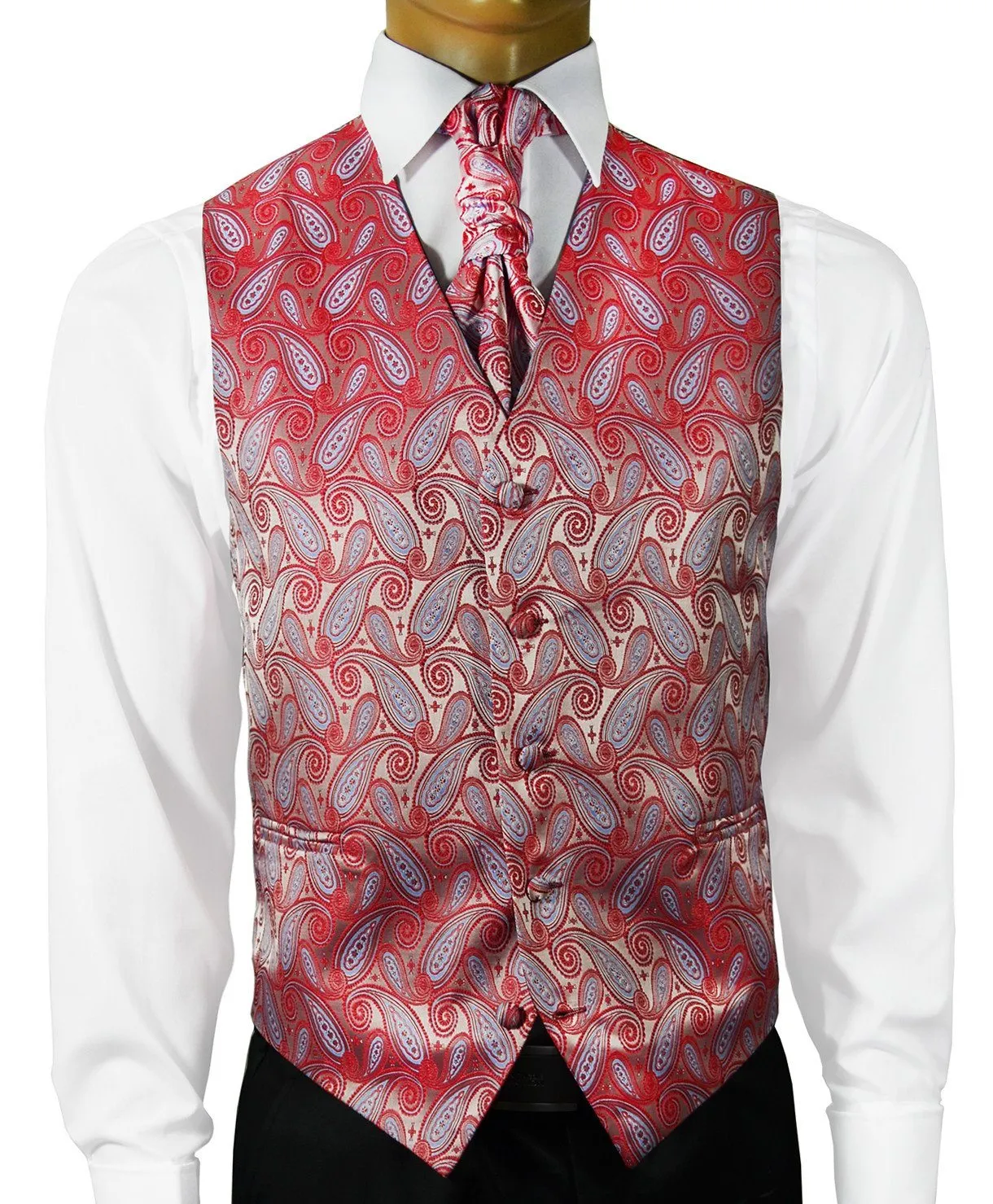 Poinsettia and Blue Paisley Tuxedo Vest Set