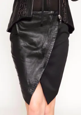 Ponte / Leather skirt with pleat detail