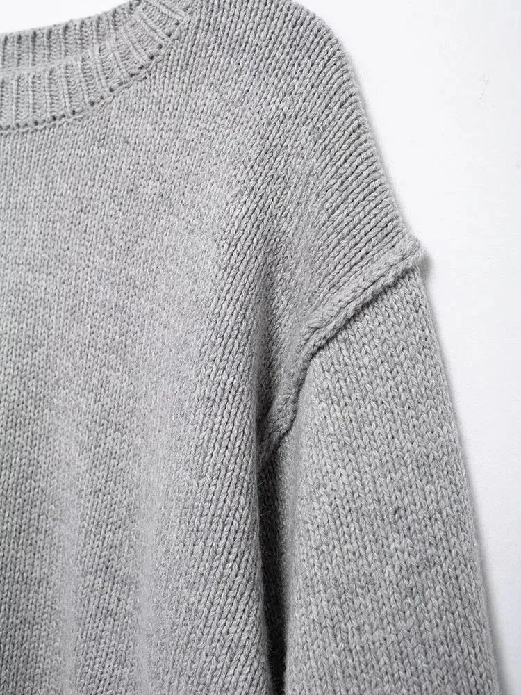 Pre Order: Gray Pleated Long Sleeve Knitted Sweater