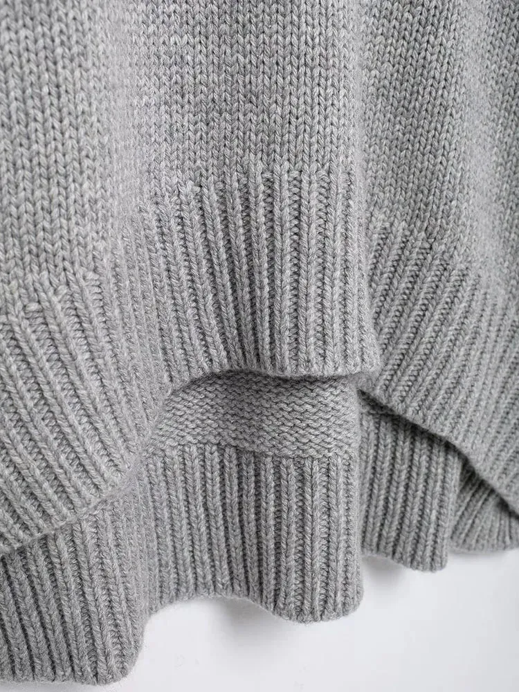 Pre Order: Gray Pleated Long Sleeve Knitted Sweater