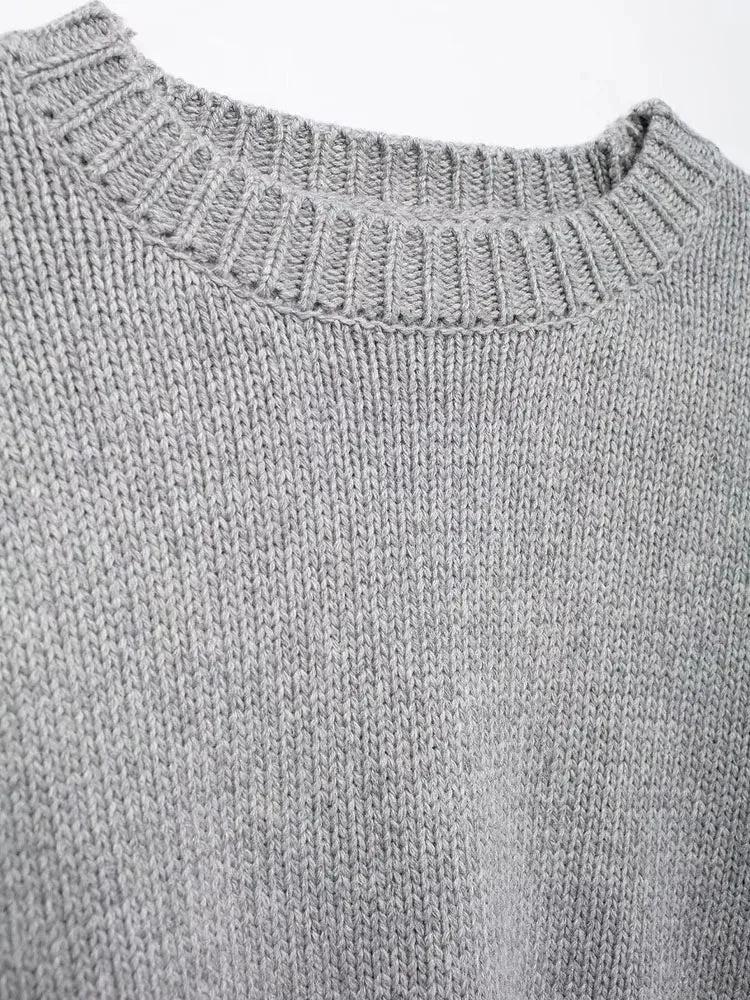 Pre Order: Gray Pleated Long Sleeve Knitted Sweater