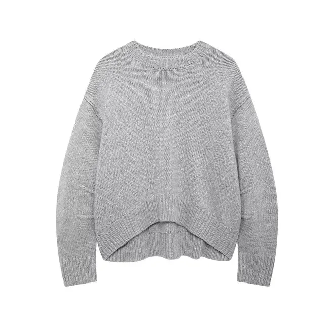 Pre Order: Gray Pleated Long Sleeve Knitted Sweater