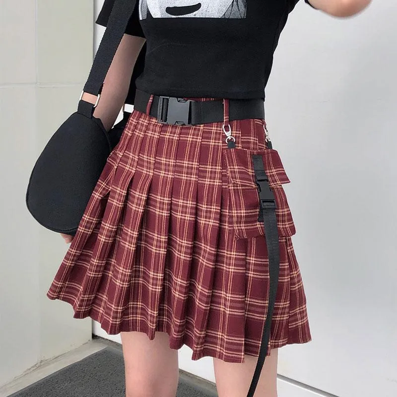 Punk Plaid Red Skirt SD00215