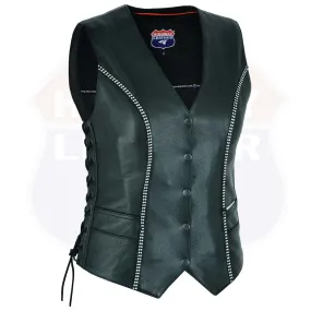 Rhinestone Leather - Women motorcycle vest Bling detail HL14659BLING