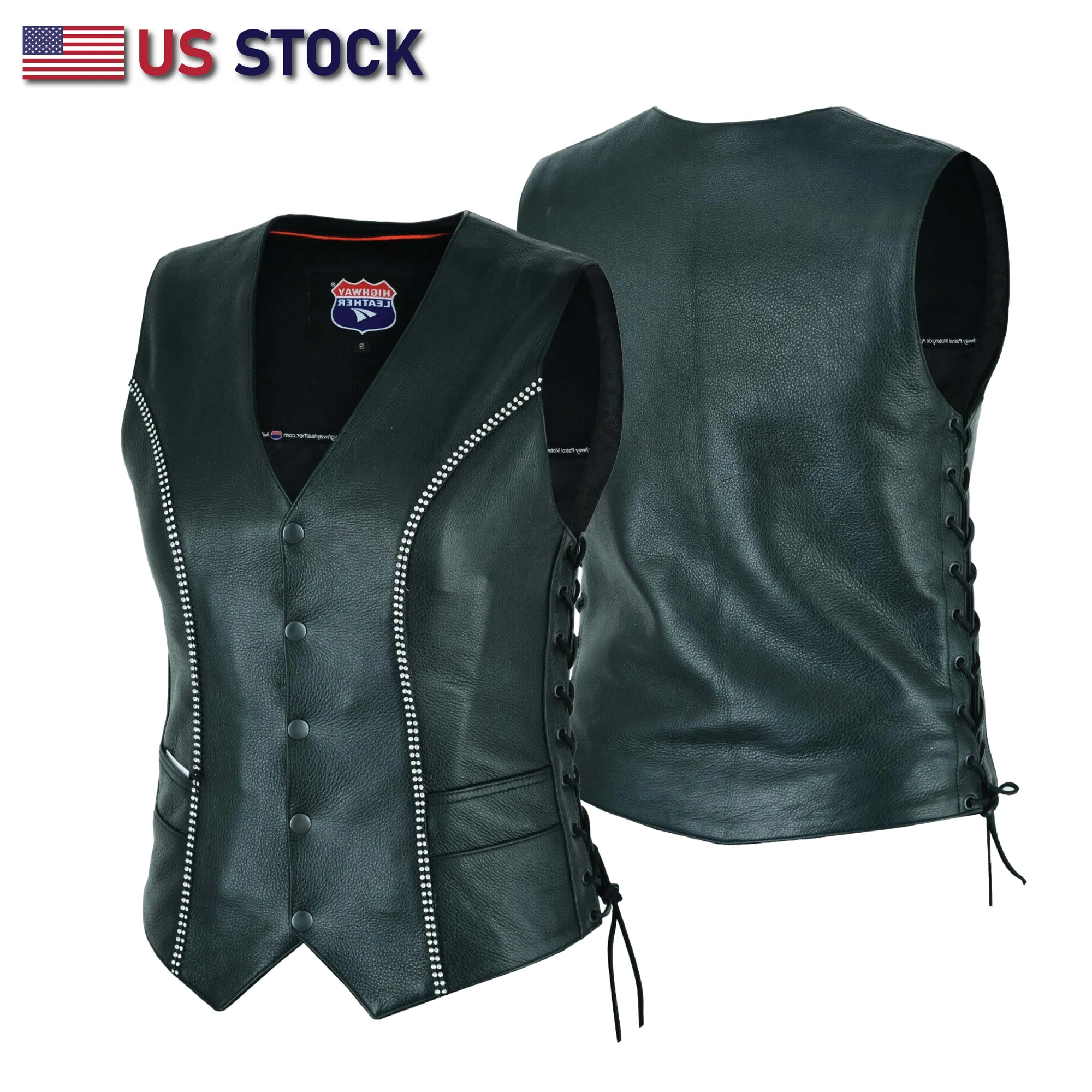 Rhinestone Leather - Women motorcycle vest Bling detail HL14659BLING