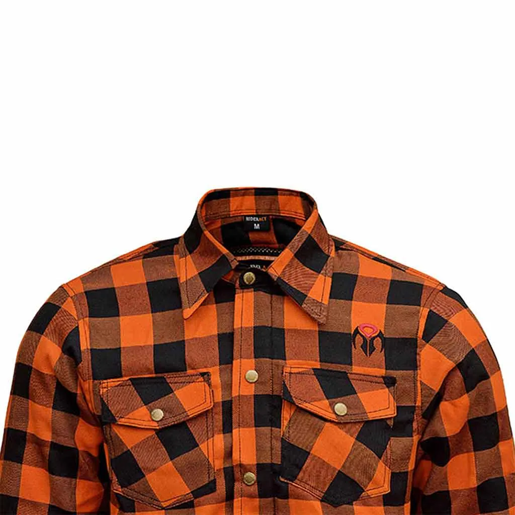 RIDERACT® Men's Motorcycle Riding Reinforced Flannel Shirt Road Series Orange