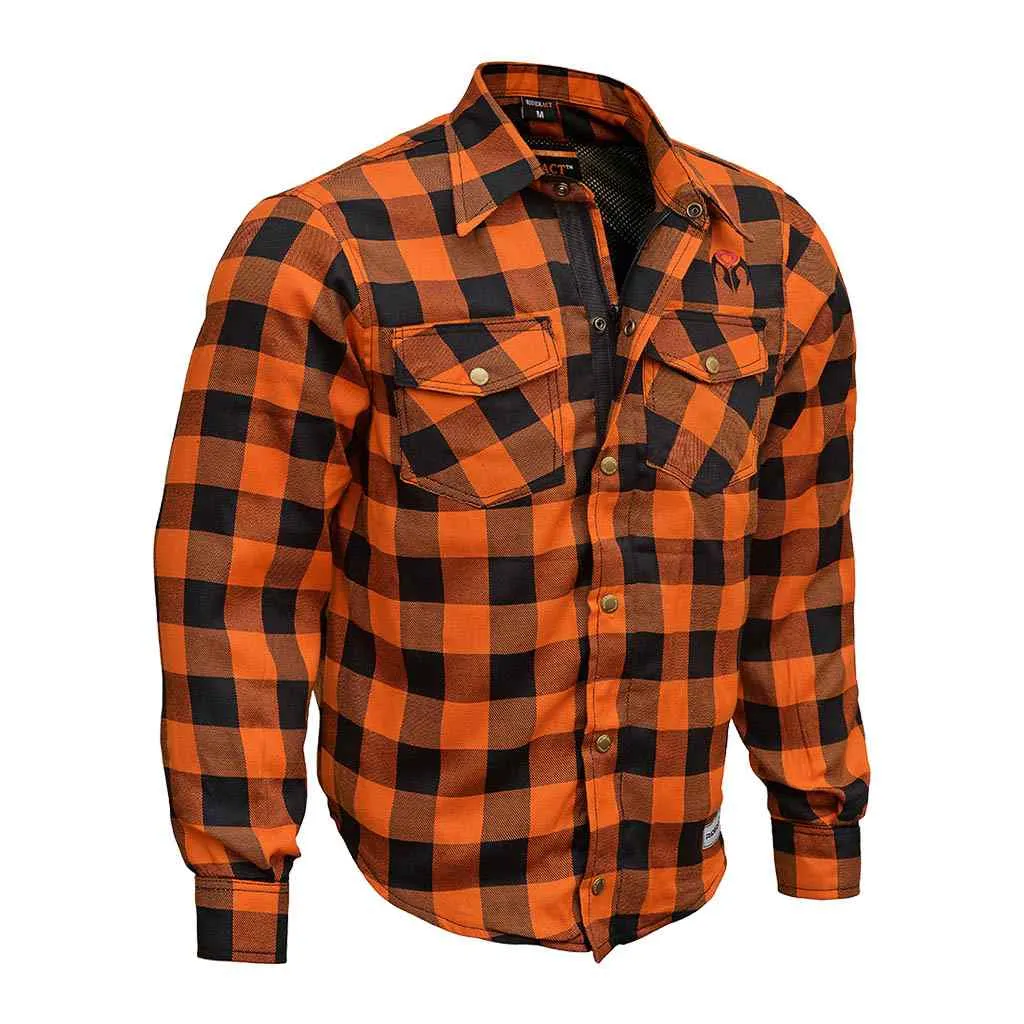 RIDERACT® Men's Motorcycle Riding Reinforced Flannel Shirt Road Series Orange