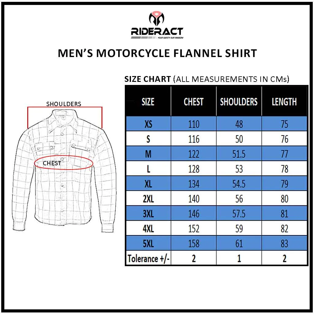 RIDERACT® Men's Motorcycle Riding Reinforced Flannel Shirt Road Series Orange