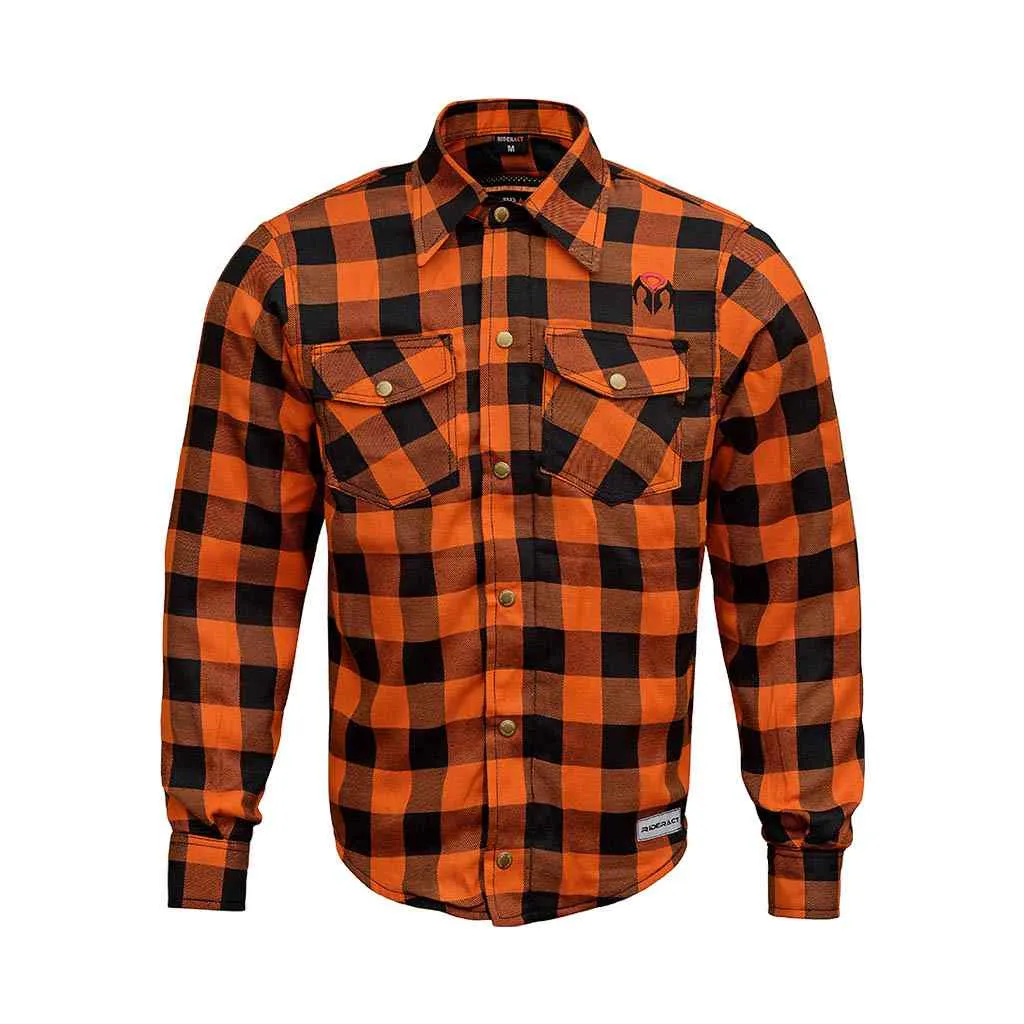 RIDERACT® Men's Motorcycle Riding Reinforced Flannel Shirt Road Series Orange