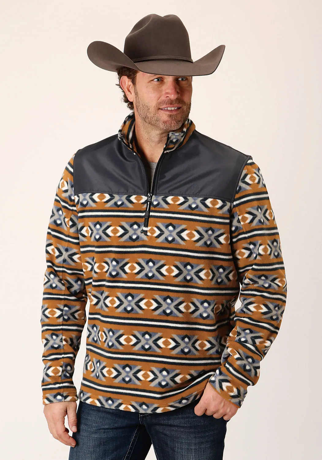 Roper Mens Aztec Print Orange 100% Polyester Fleece Jacket